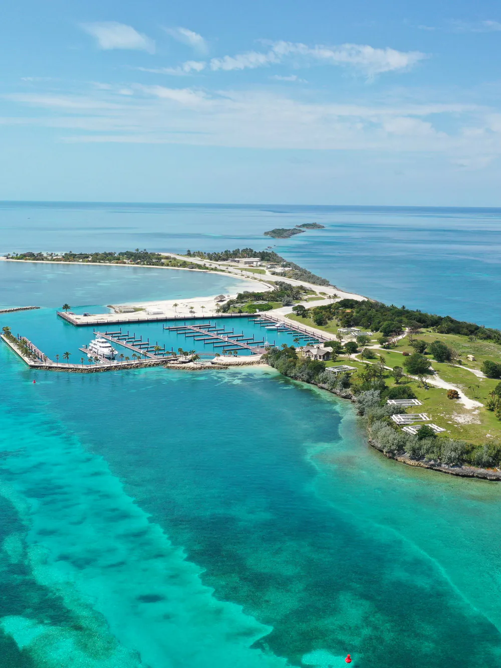A marina island in turquoise water
